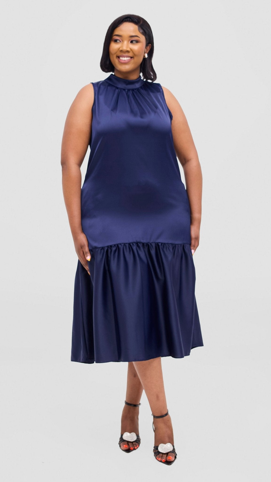 Vivo Takali Frilled Midi Dress - Navy - Shopzetu