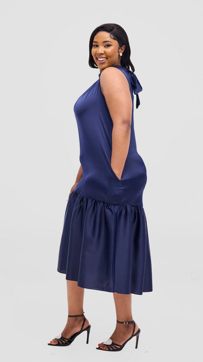 Vivo Takali Frilled Midi Dress - Navy - Shopzetu
