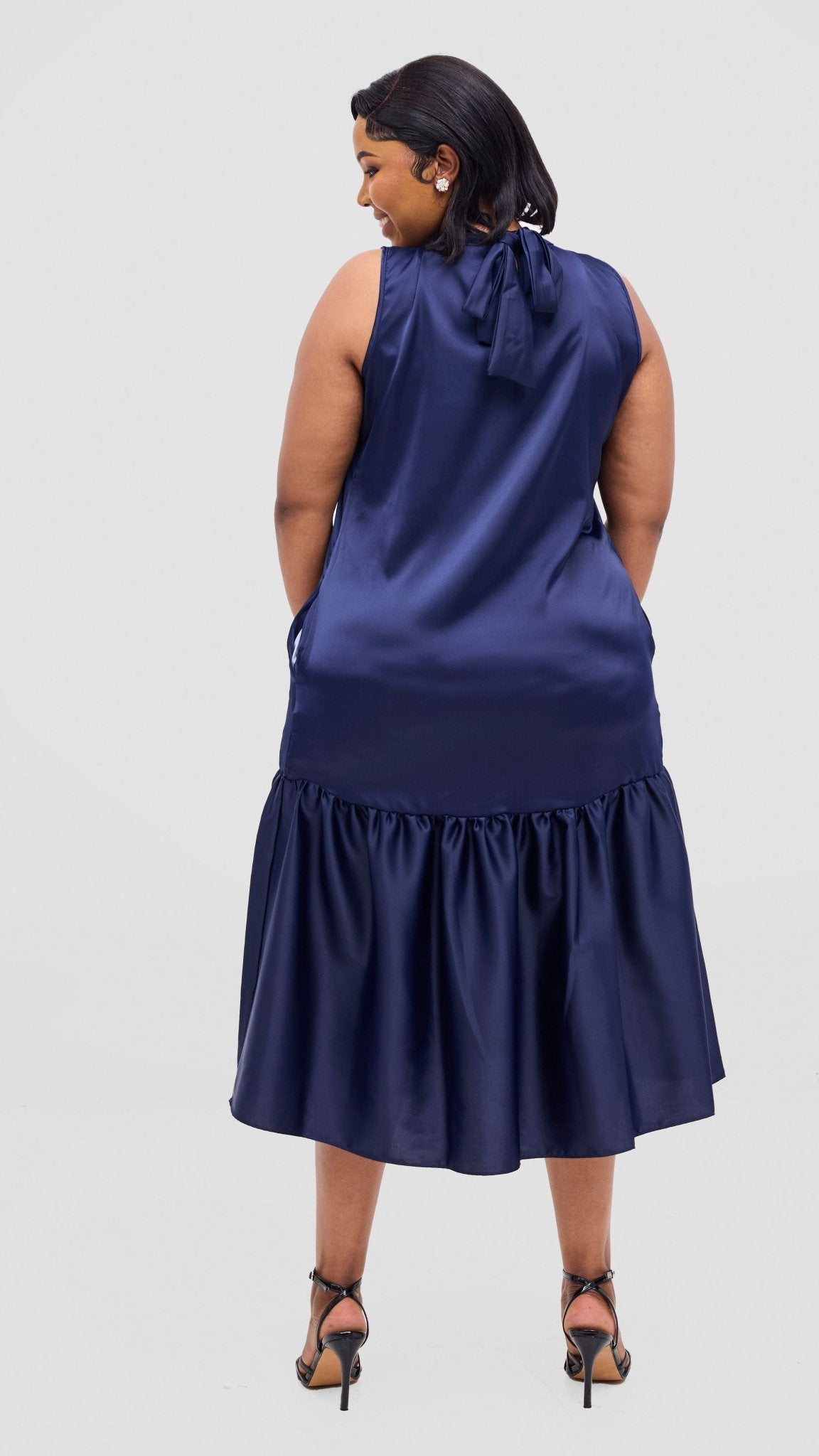 Vivo Takali Frilled Midi Dress - Navy - Shopzetu