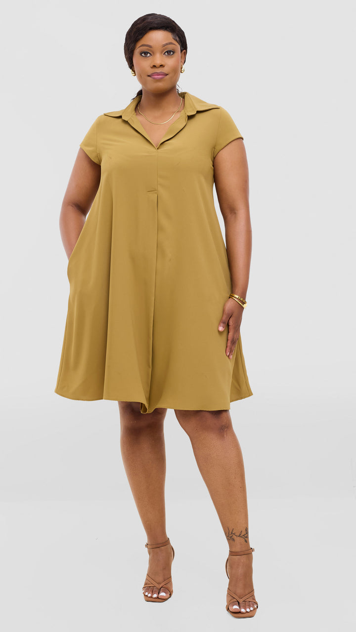 Vivo Yumi Cap Sleeve Dress In Crepe - Light Olive