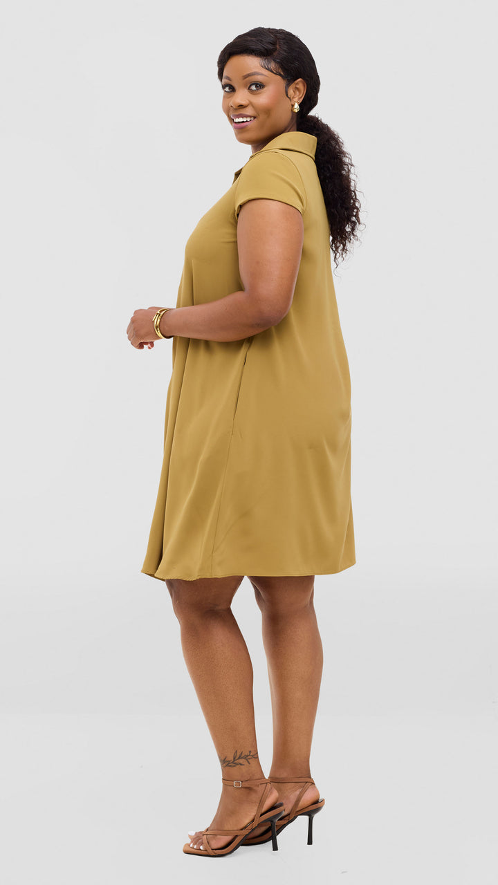 Vivo Yumi Cap Sleeve Dress In Crepe - Light Olive