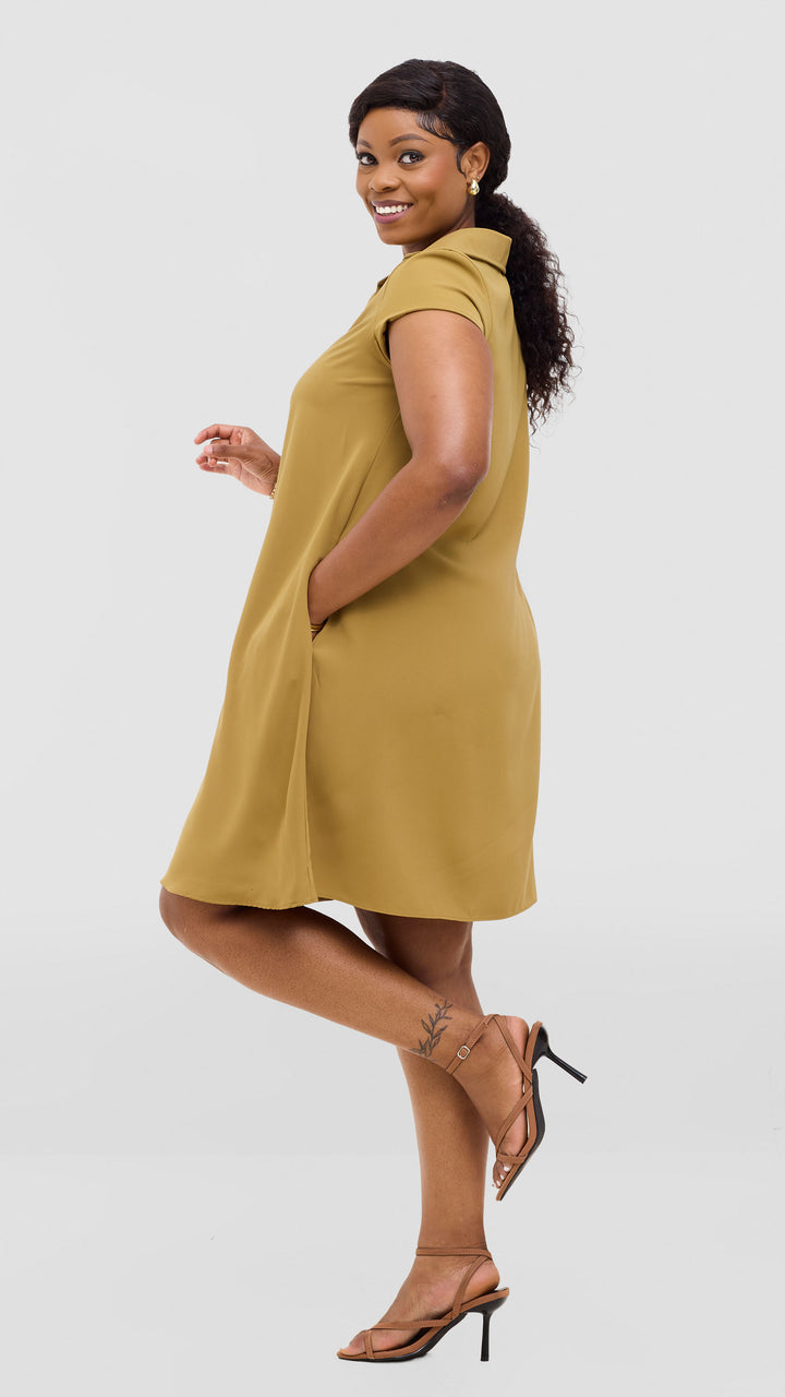 Vivo Yumi Cap Sleeve Dress In Crepe - Light Olive