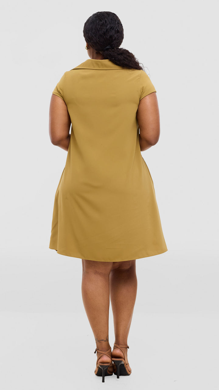 Vivo Yumi Cap Sleeve Dress In Crepe - Light Olive