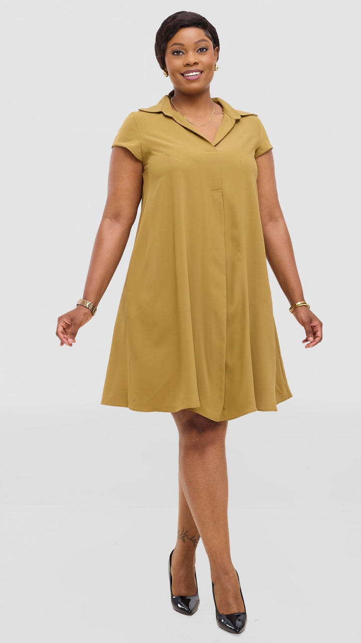 Vivo Yumi Cap Sleeve Dress In Crepe - Light Olive