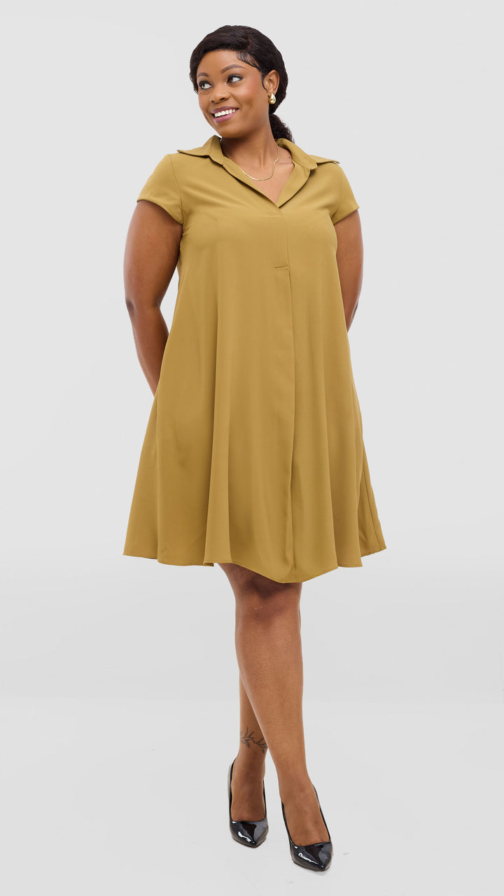 Vivo Yumi Cap Sleeve Dress In Crepe - Light Olive