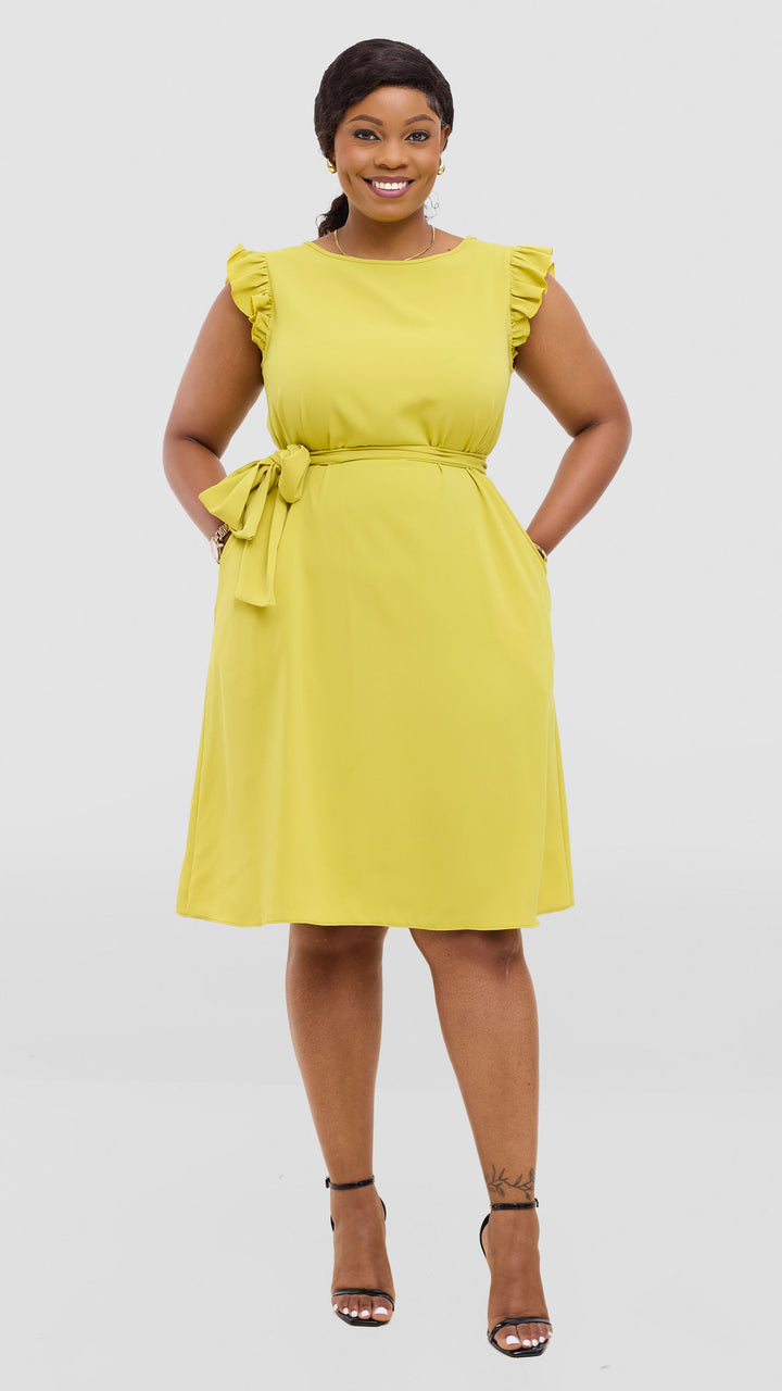 Vivo Nasinka A-Line Knee Length Dress In Crepe - Olive Green