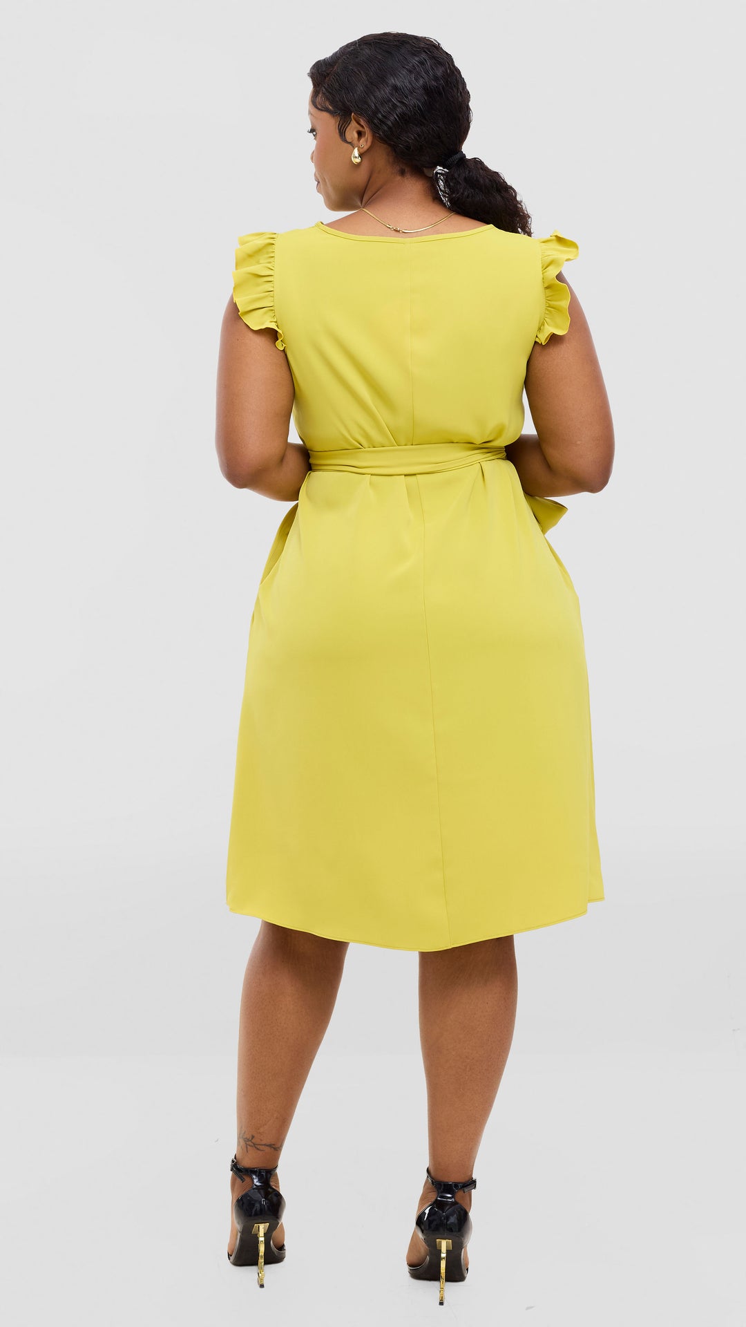 Vivo Nasinka A-Line Knee Length Dress In Crepe - Olive Green
