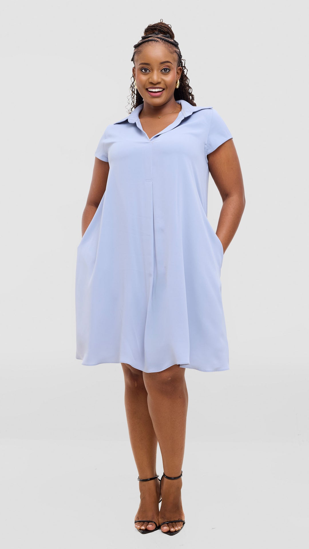 Vivo Yumi Cap Sleeve Dress In Crepe - Light Grey