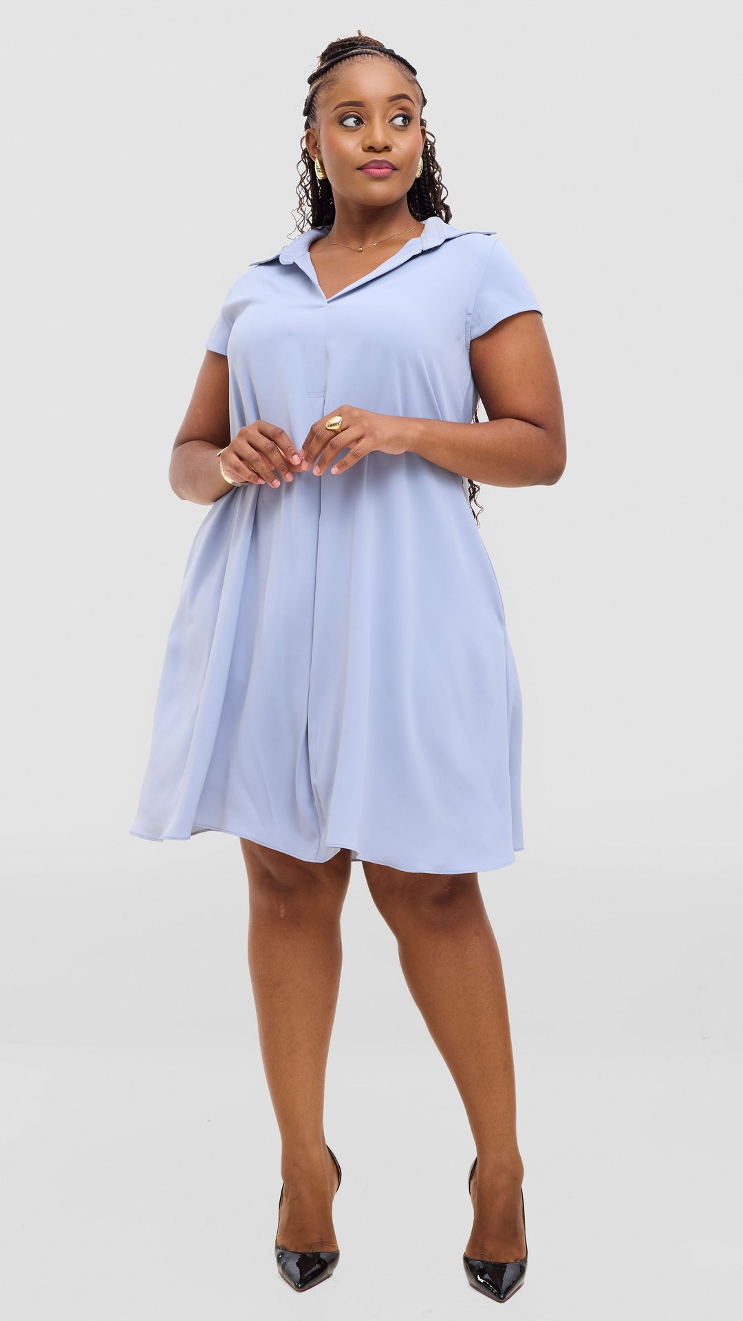 Vivo Yumi Cap Sleeve Dress In Crepe - Light Grey