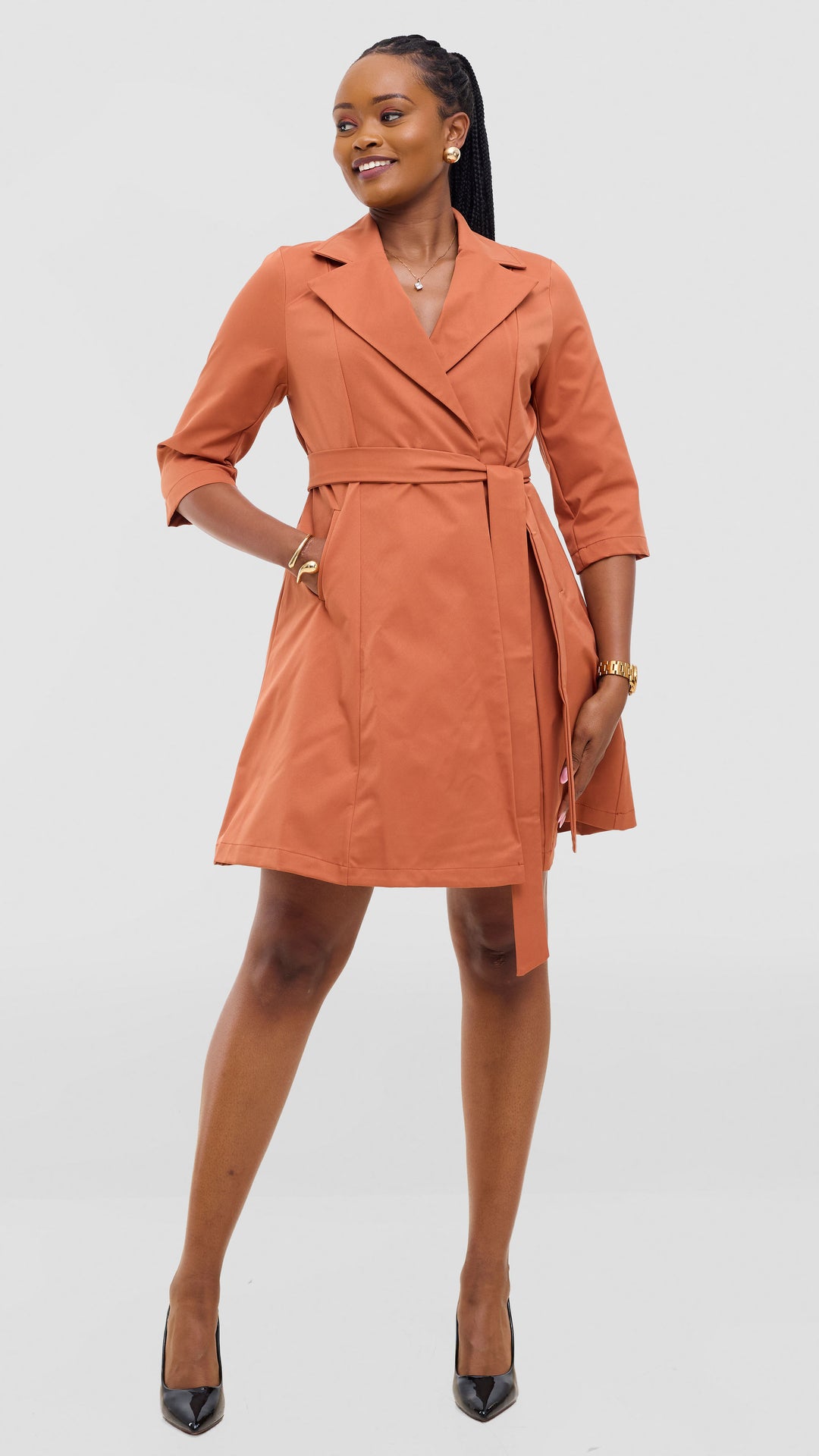 Vivo Aleri Trench Coat Dress - Rust