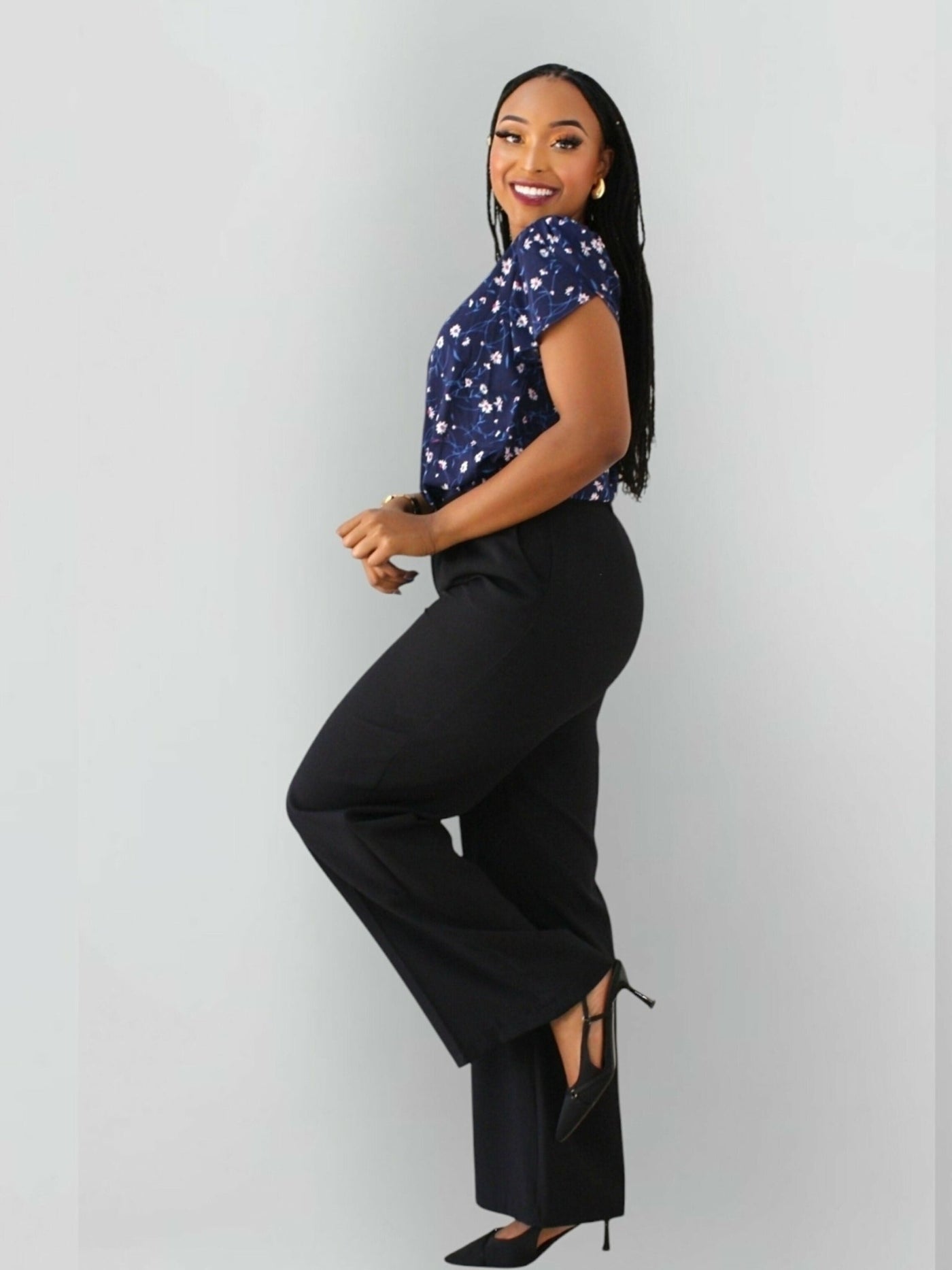 The Fashion Frenzy Floral Blouse Top - Blue - Shopzetu
