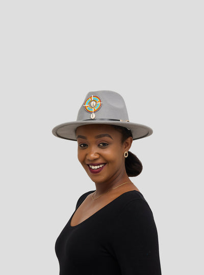 Umbo Collections Beaded Fedora Hat - Grey
