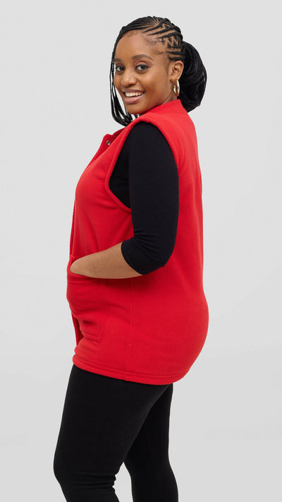 Timyt Urban Wear Fleece With Frontal Pockets & Press Button Sweater - Red