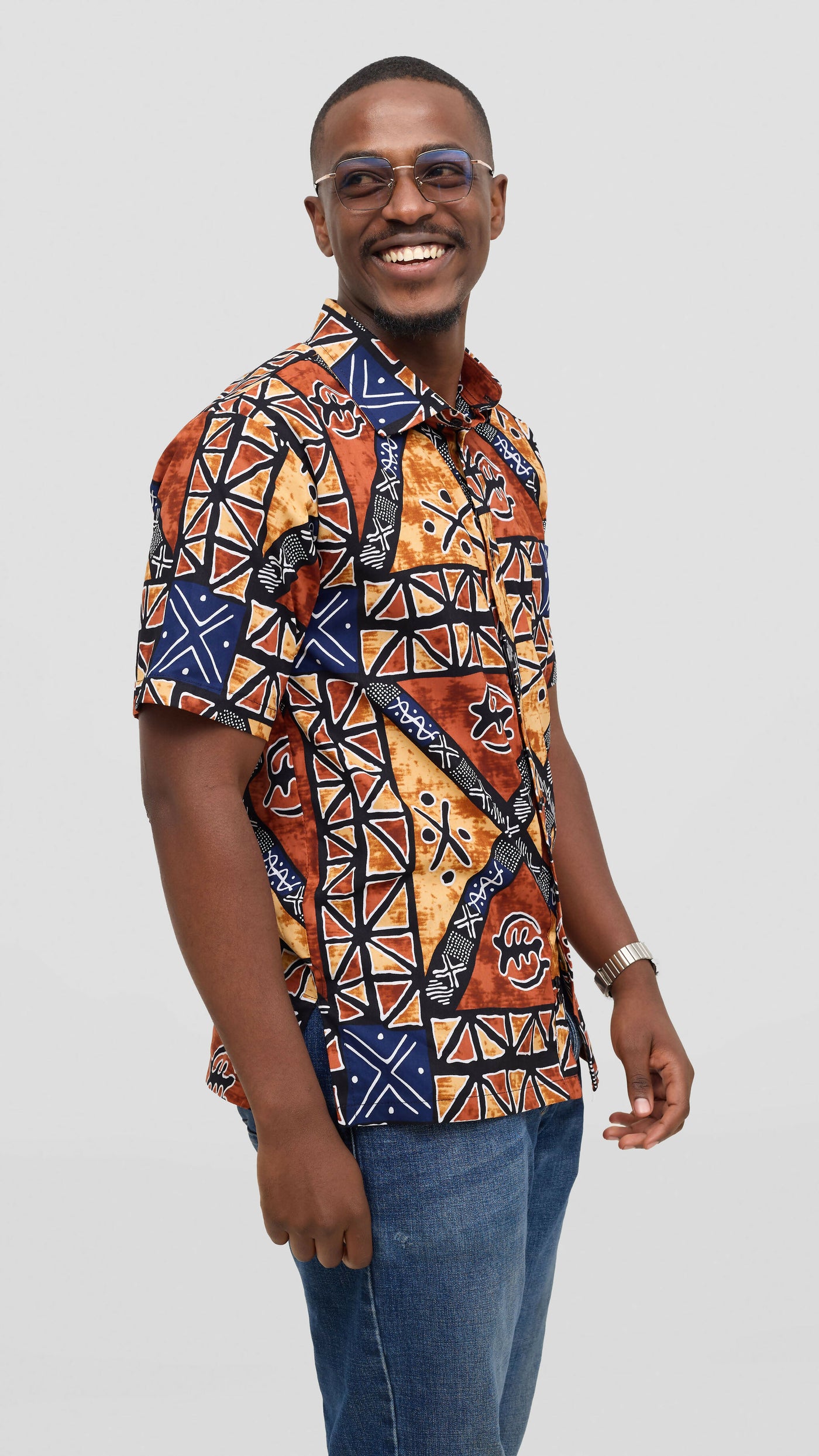 Rafiki Threads Earth Adam's Shirt - Brown Print