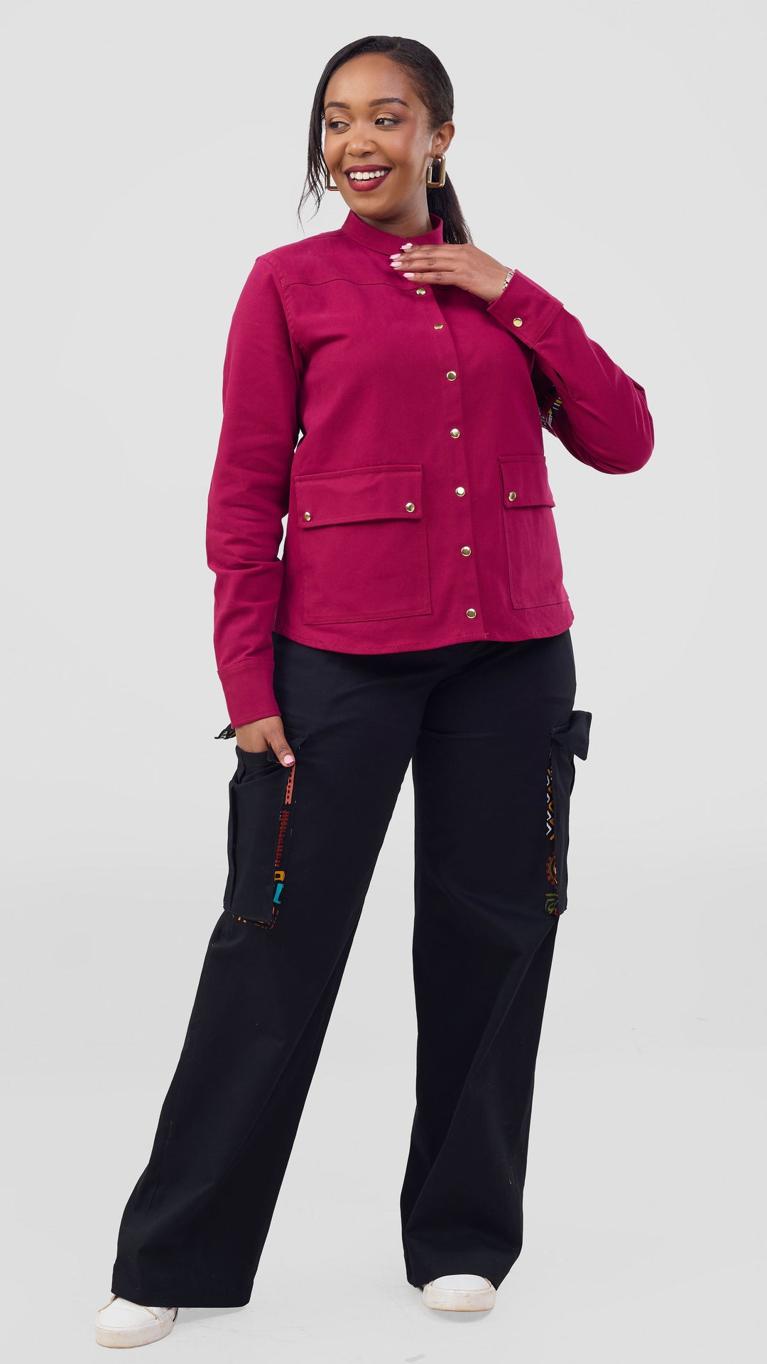 Home of Calor Ladies Shacket Top - Burgundy