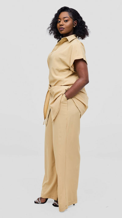 Elan CocoAfrike Panelope Two Piece Set - Beige - Shopzetu