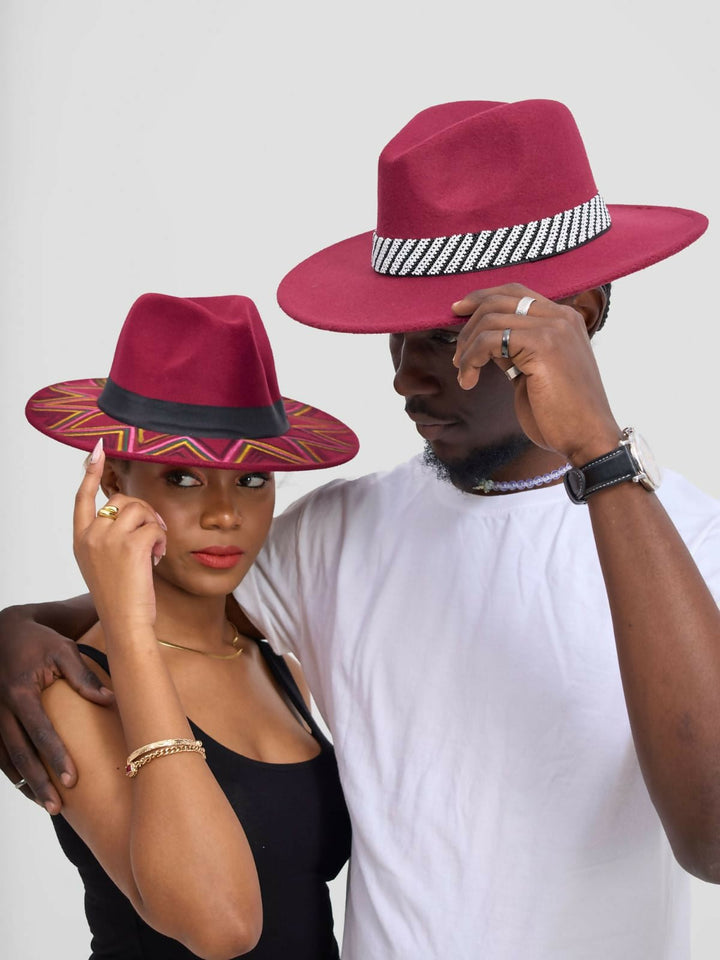 Umbo Collections His And Hers Fedora Hat - Burgundy - Shopzetu