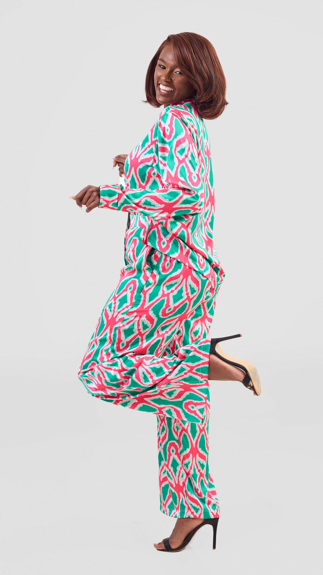 Elsie Glamour Lulu Two Piece Set - Abstract Red / Green Print