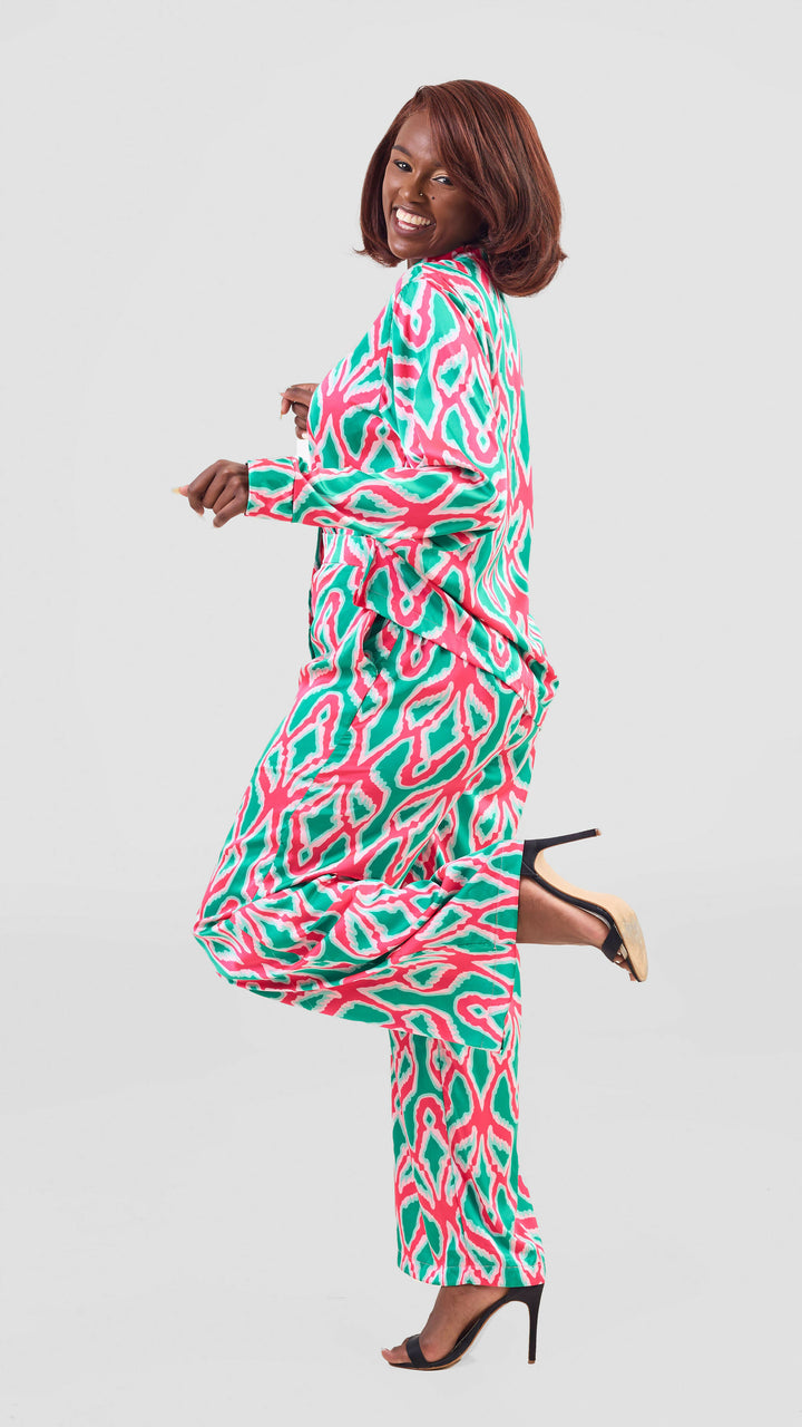 Elsie Glamour Lulu Two Piece Set - Abstract Red / Green Print