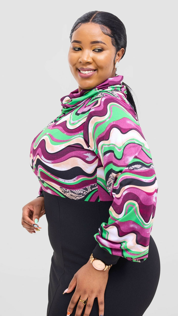 Rimyel Limited Cowl Dress - Purple Print - Shopzetu