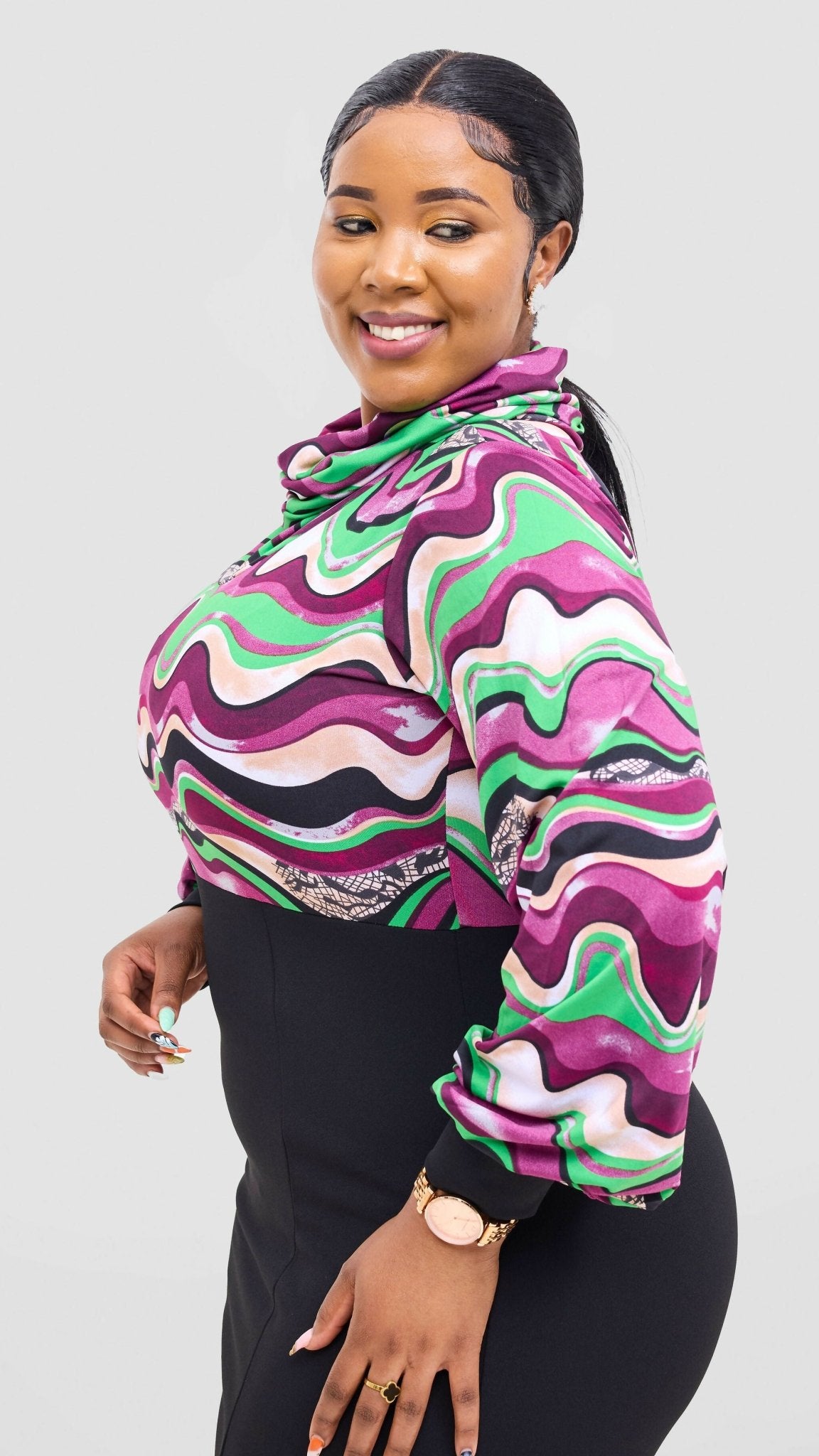 Rimyel Limited Cowl Dress - Purple Print - Shopzetu
