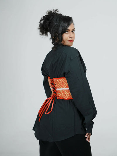 Misstcal Ethiopian Hand Embroidered Under Bust Corset Belt - Orange - Shopzetu
