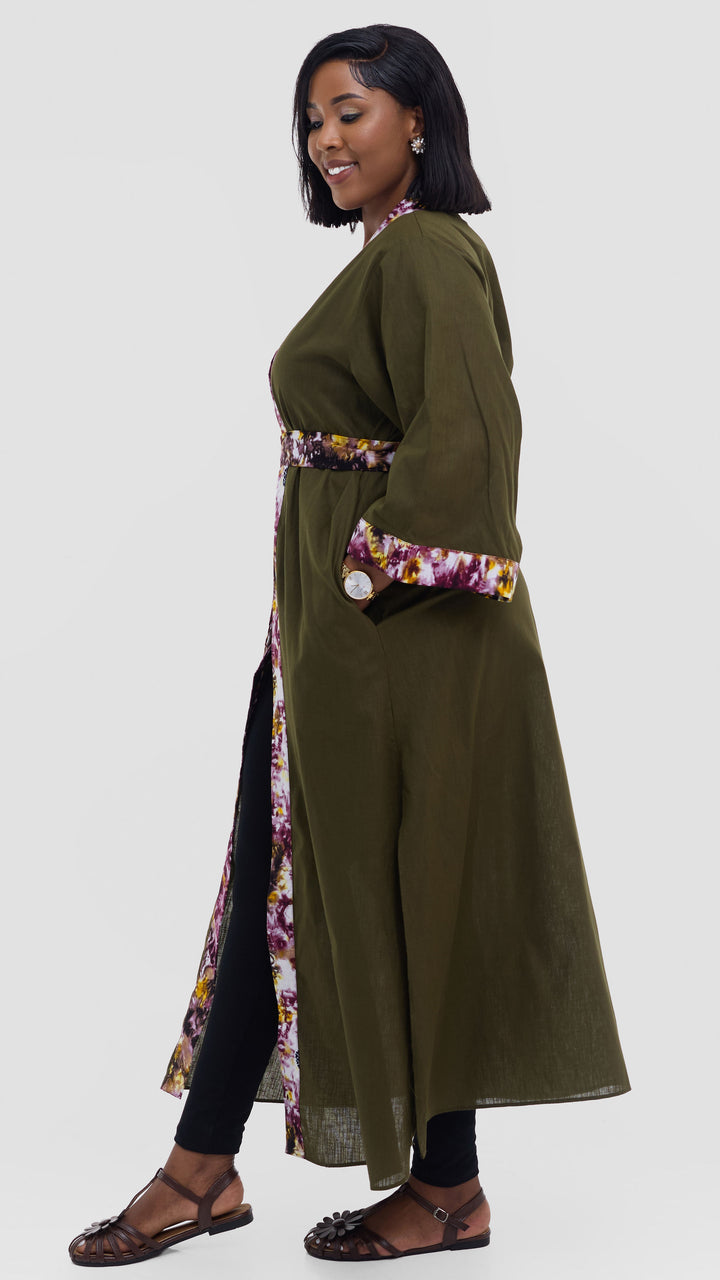 Safari Tafari High Slit Kimono - Hunters / Lawi Print
