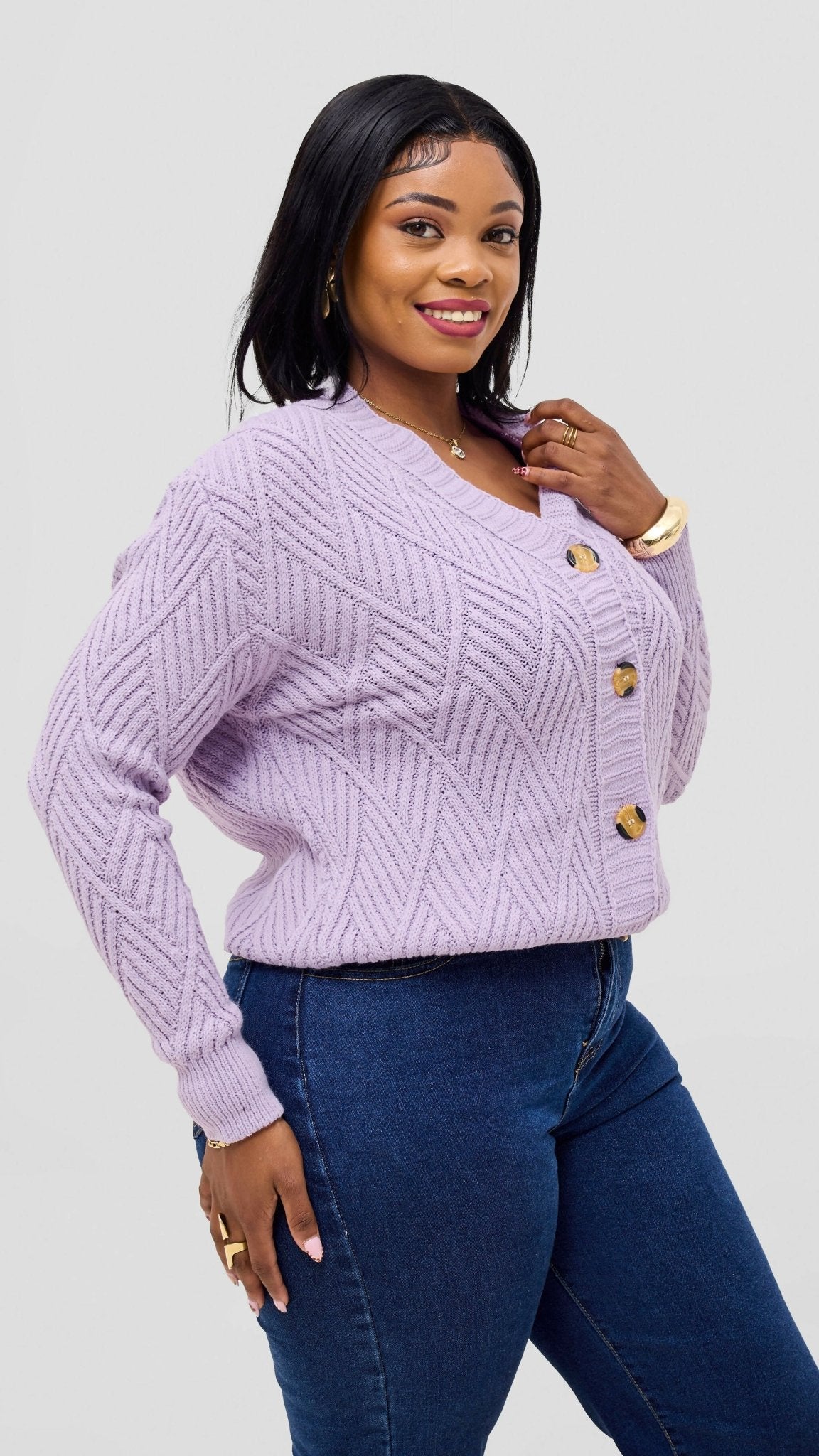 The Fashion Frenzy Button Cardigan Sweater - Purple - Shopzetu