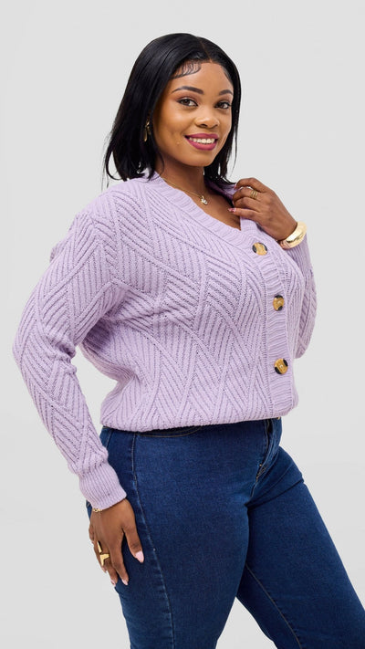 The Fashion Frenzy Button Cardigan Sweater - Purple - Shopzetu