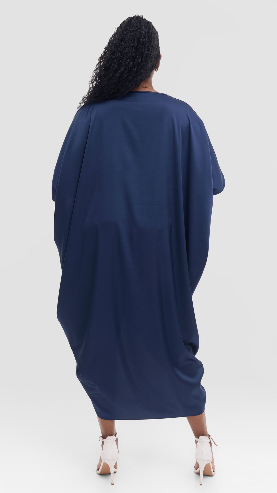 Vivo Liora Side Drawstring Kaftan Dress in Satin - Dark Navy