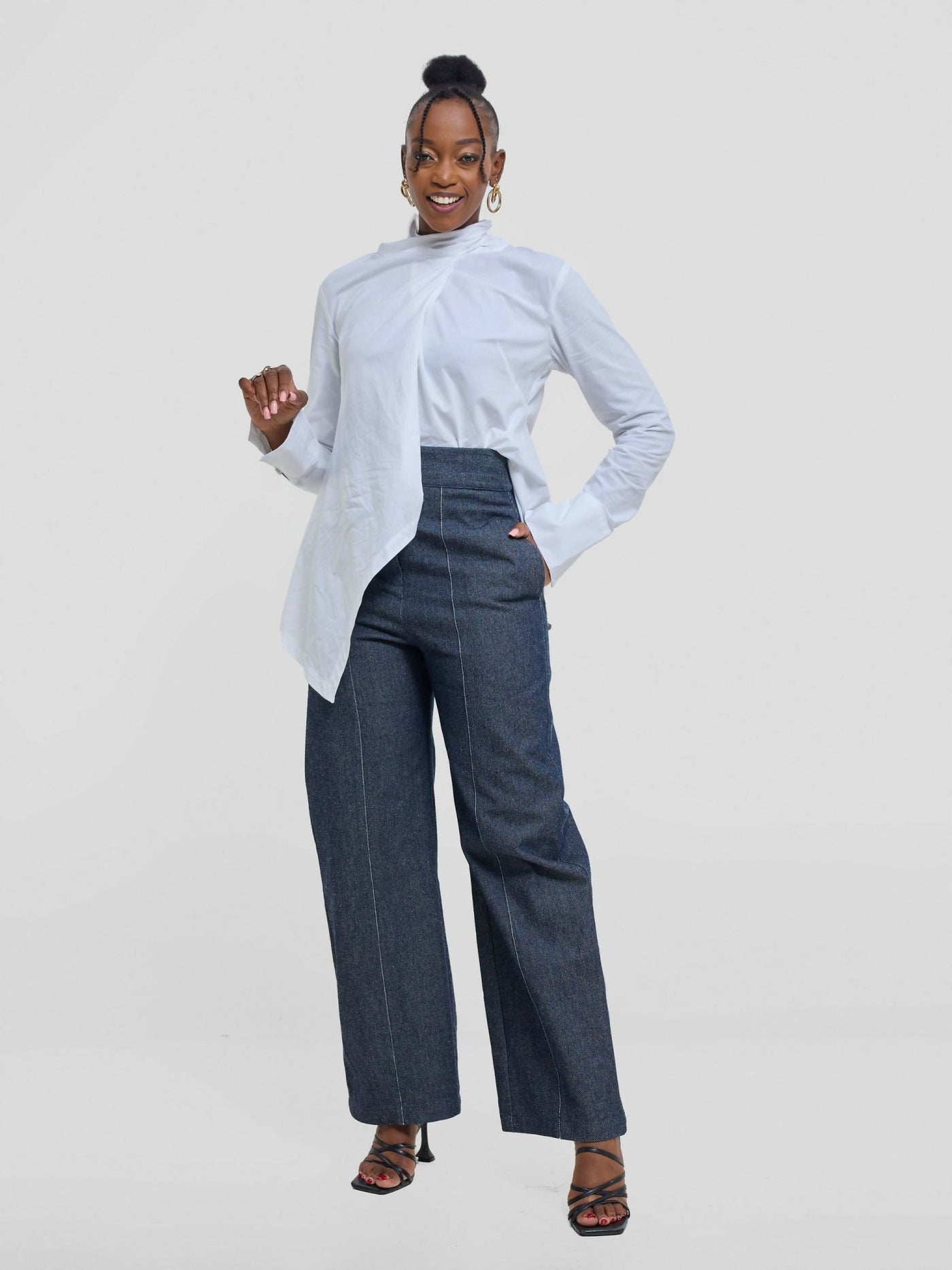 The Textile Loft Wide Leg Denim Pant - Navy Blue - Shopzetu