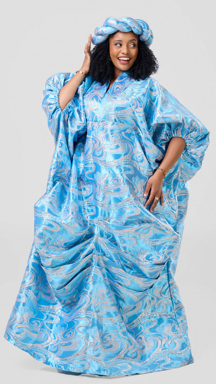 Hats and More Bold Elegance Brocade And Headpiece Dress - Sky Blue
