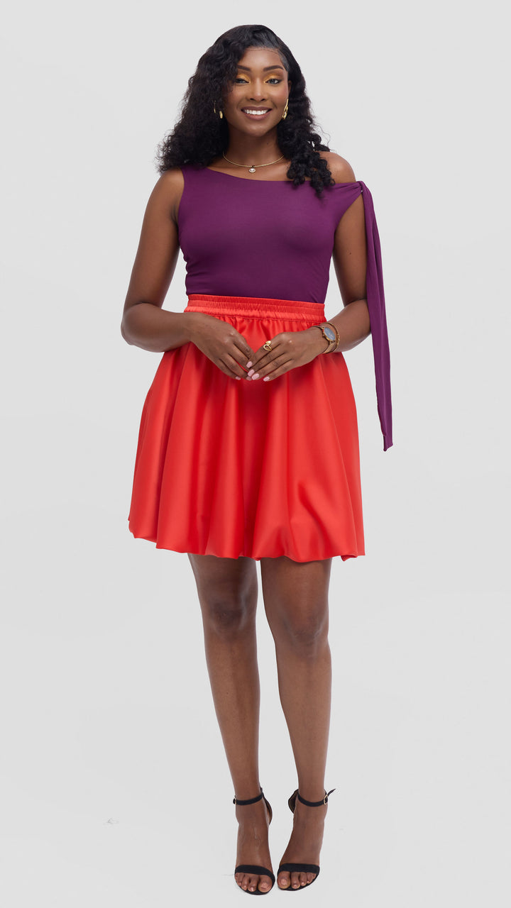 Vivo Studio Mini Bubble Skirt in Satin - Orange