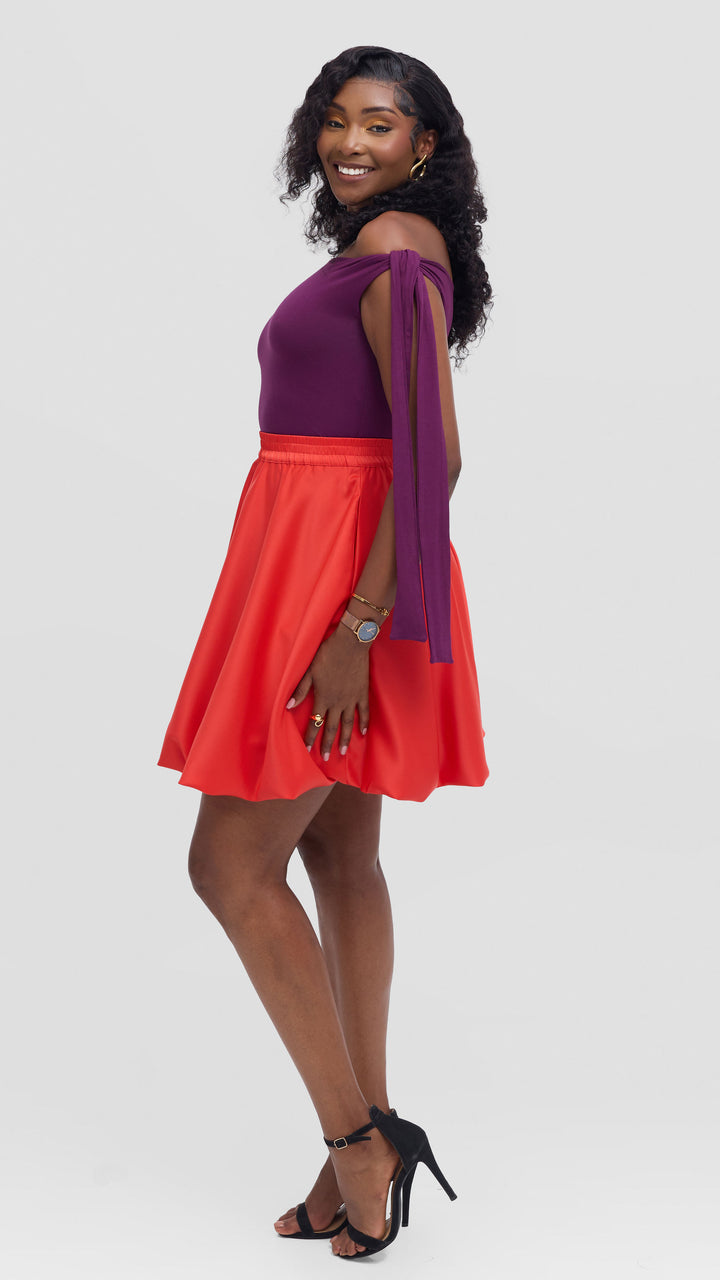 Vivo Studio Mini Bubble Skirt in Satin - Orange