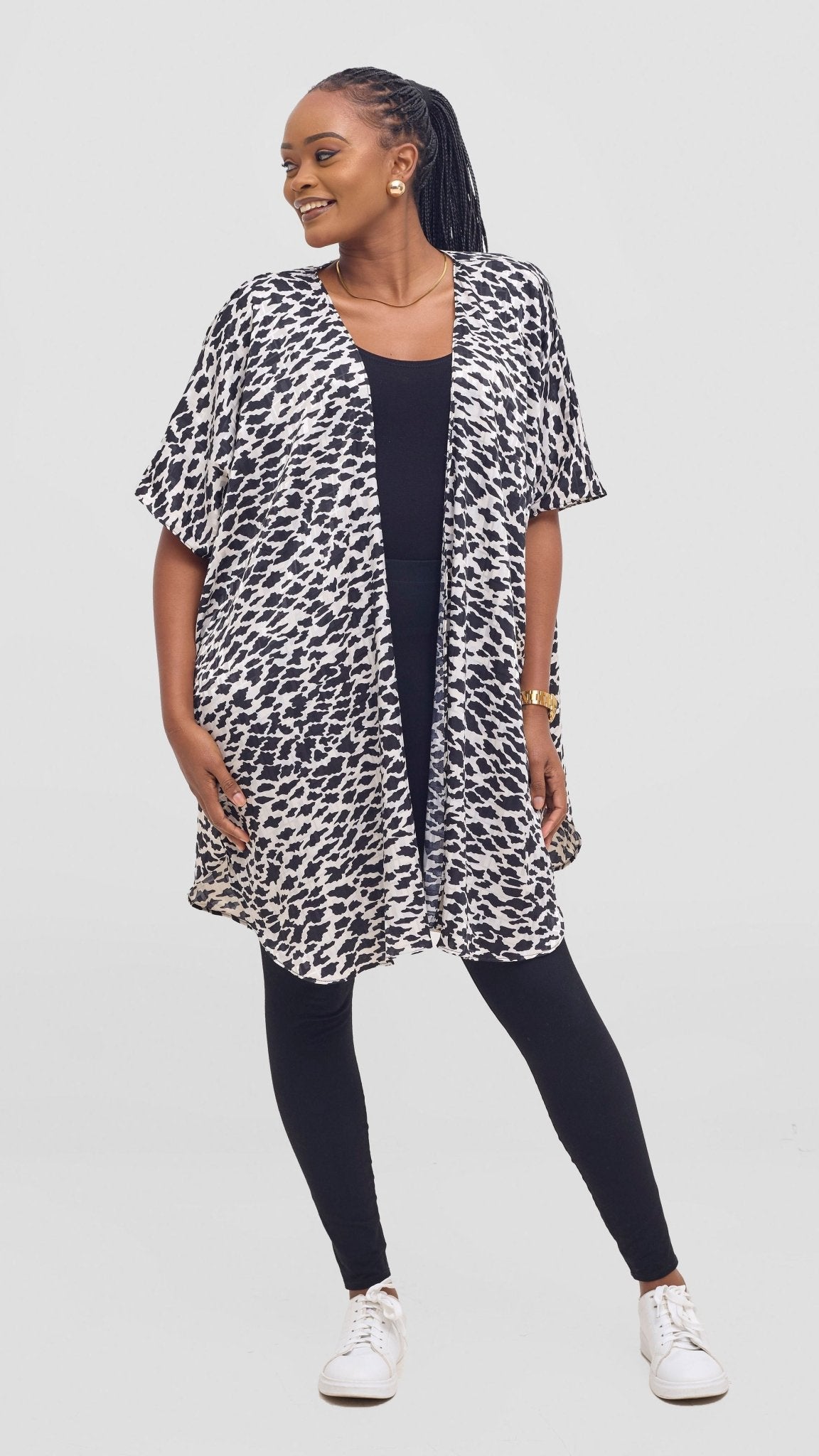 Vivo Samira Wide Kimono - Cream / Black Print - Shopzetu