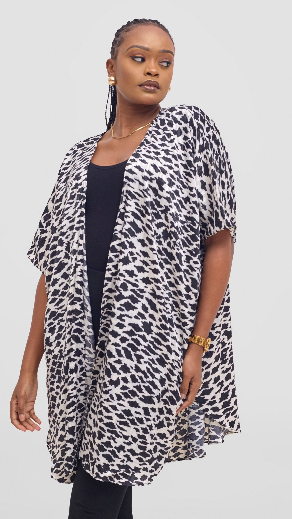 Vivo Samira Wide Kimono - Cream / Black Print - Shopzetu