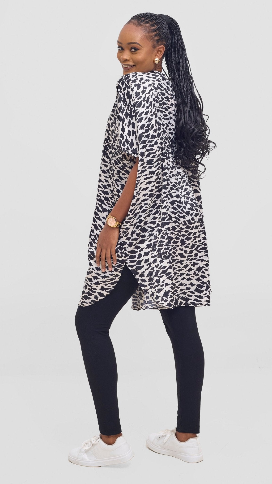 Vivo Samira Wide Kimono - Cream / Black Print - Shopzetu