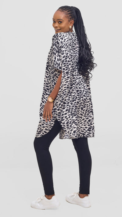 Vivo Samira Wide Kimono - Cream / Black Print - Shopzetu