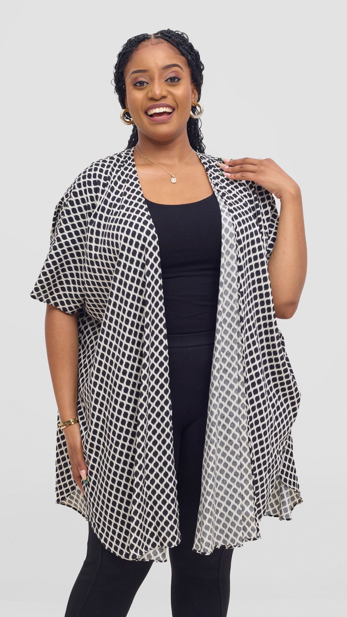 Vivo Samira Wide Kimono - Off White / Black Print - Shopzetu