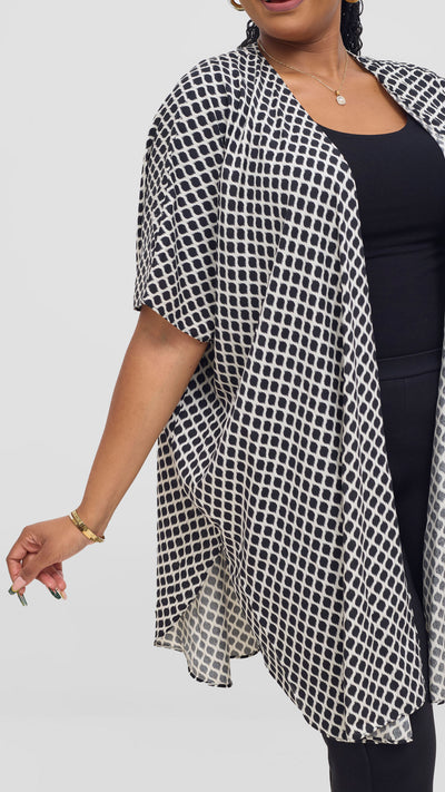 Vivo Samira Wide Kimono - Off White / Black  Print