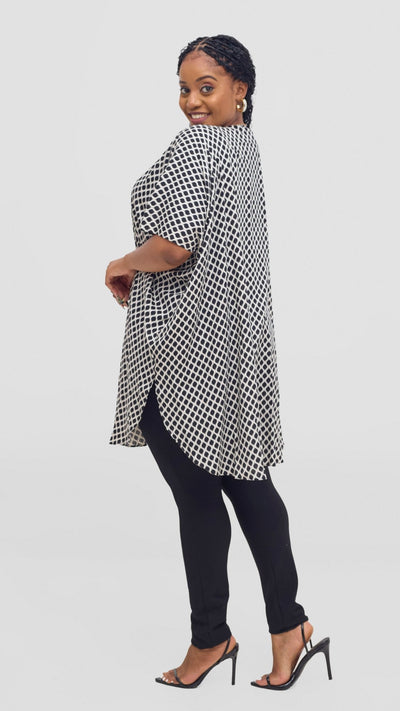 Vivo Samira Wide Kimono - Off White / Black Print - Shopzetu