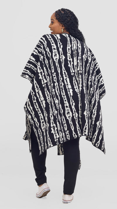 Vivo Reversible Poncho without Fringes - Black / Off - white Miwa Print - Shopzetu