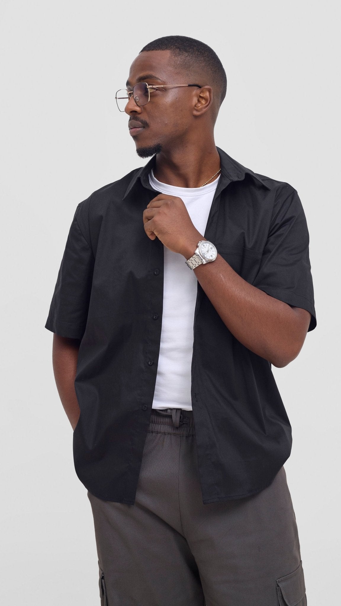 Shiv & Shikie X Safari Short Sleeve Shirt - Black - Shopzetu