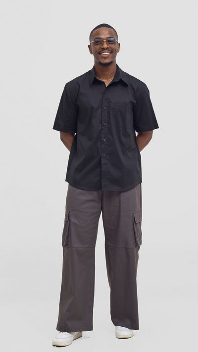 Shiv & Shikie X Safari Short Sleeve Shirt - Black - Shopzetu