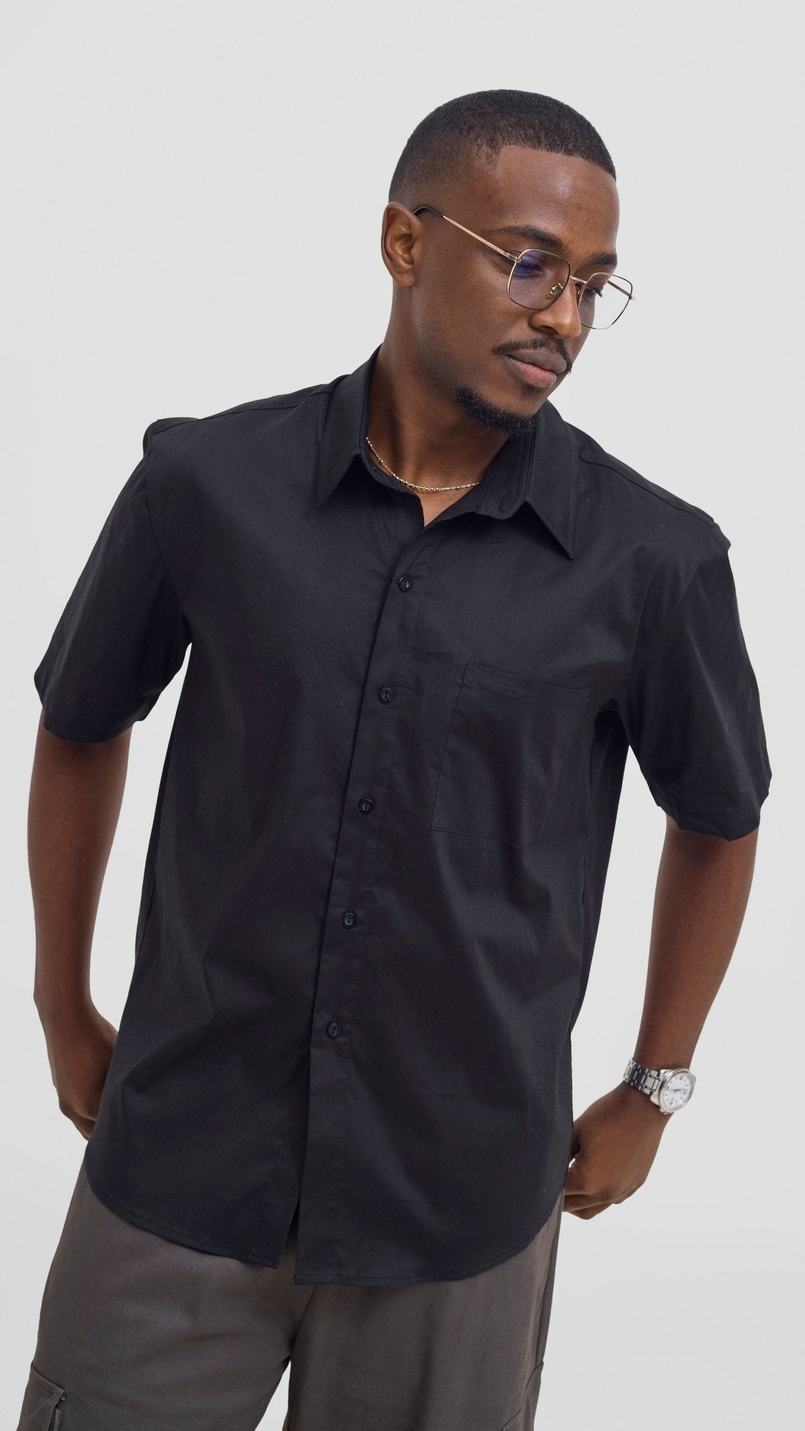 Shiv & Shikie X Safari Short Sleeve Shirt - Black - Shopzetu