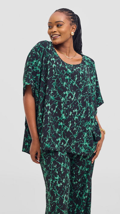 Vivo Maisha Top & Pant Set - Black/ Green Print - Shopzetu