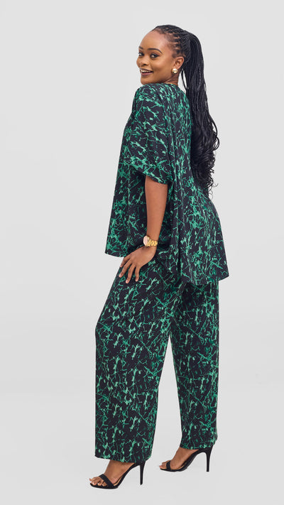 Vivo Maisha Top & Pant Set - Black/ Green Print