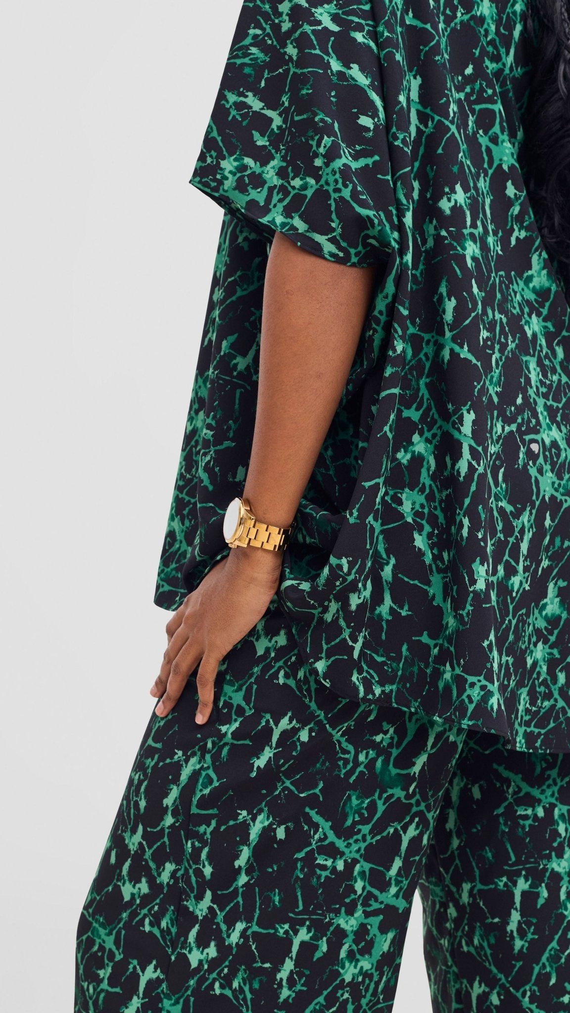 Vivo Maisha Top & Pant Set - Black/ Green Print - Shopzetu