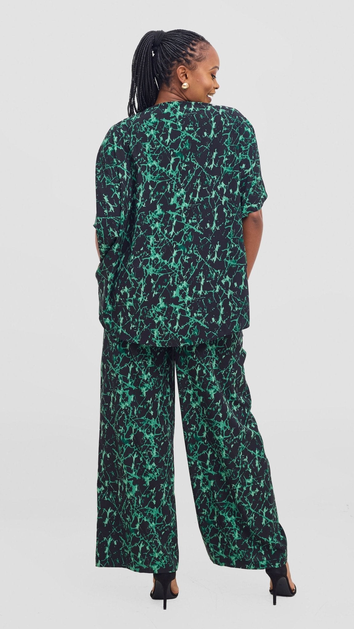 Vivo Maisha Top & Pant Set - Black/ Green Print - Shopzetu