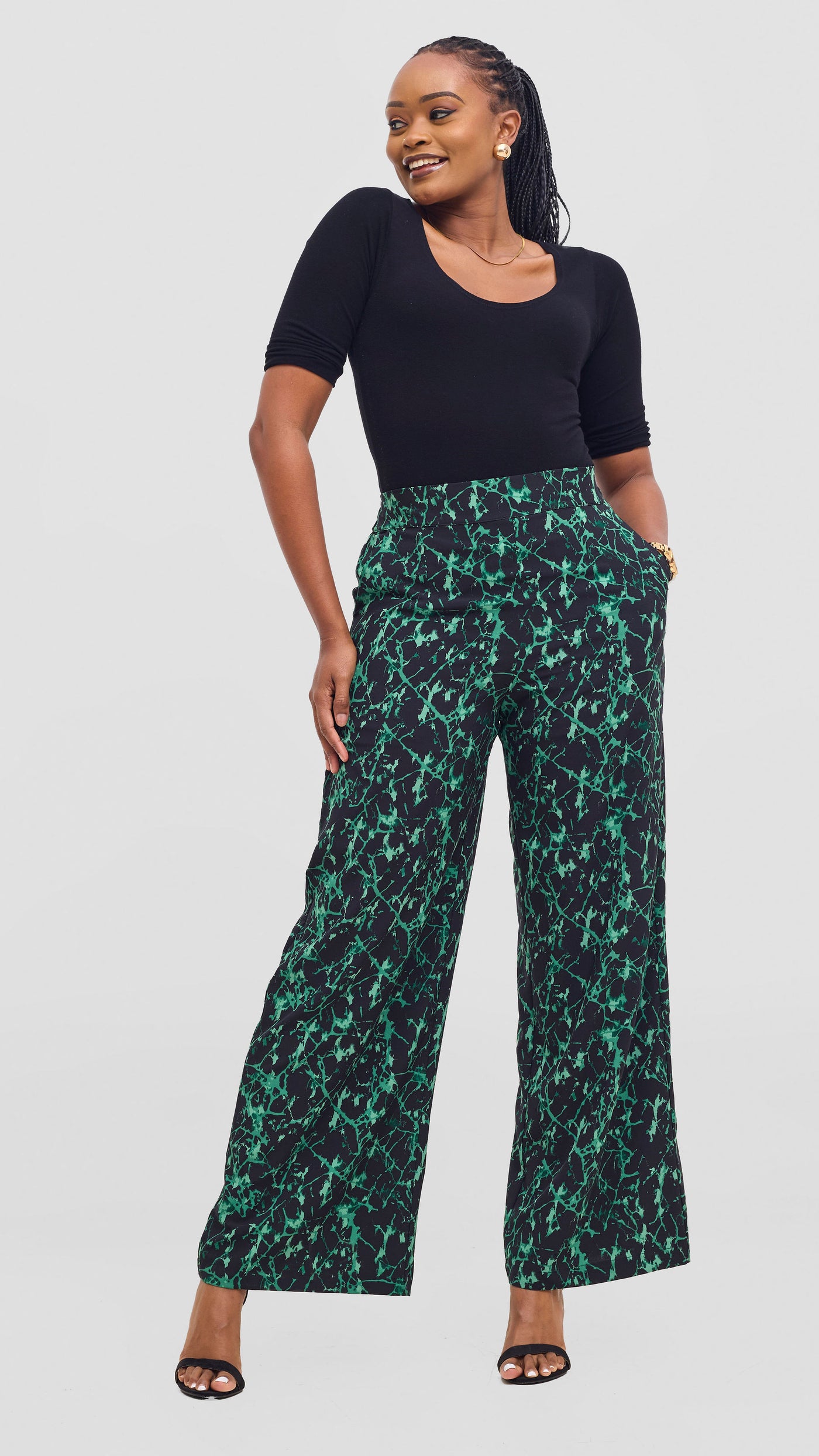 Vivo Maisha Top & Pant Set - Black/ Green Print